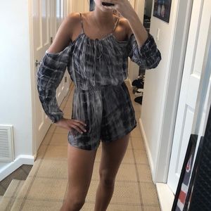 Grey and White Tie Dye Cold Shoulder Romper